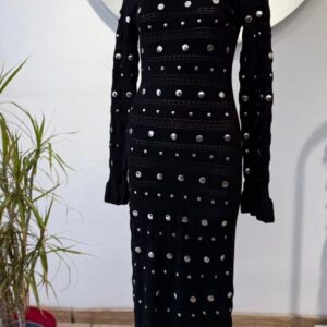 VESTIDO MARRON TACHUELAS